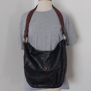 Capezio Black Leather Shoulder Bag with Brown Straps